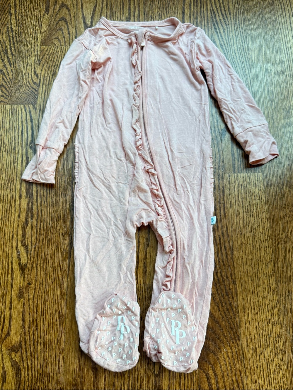 Posh Peanut Bamboo Pink Ruffle-Trim One-Piece Footie 9-12 Months